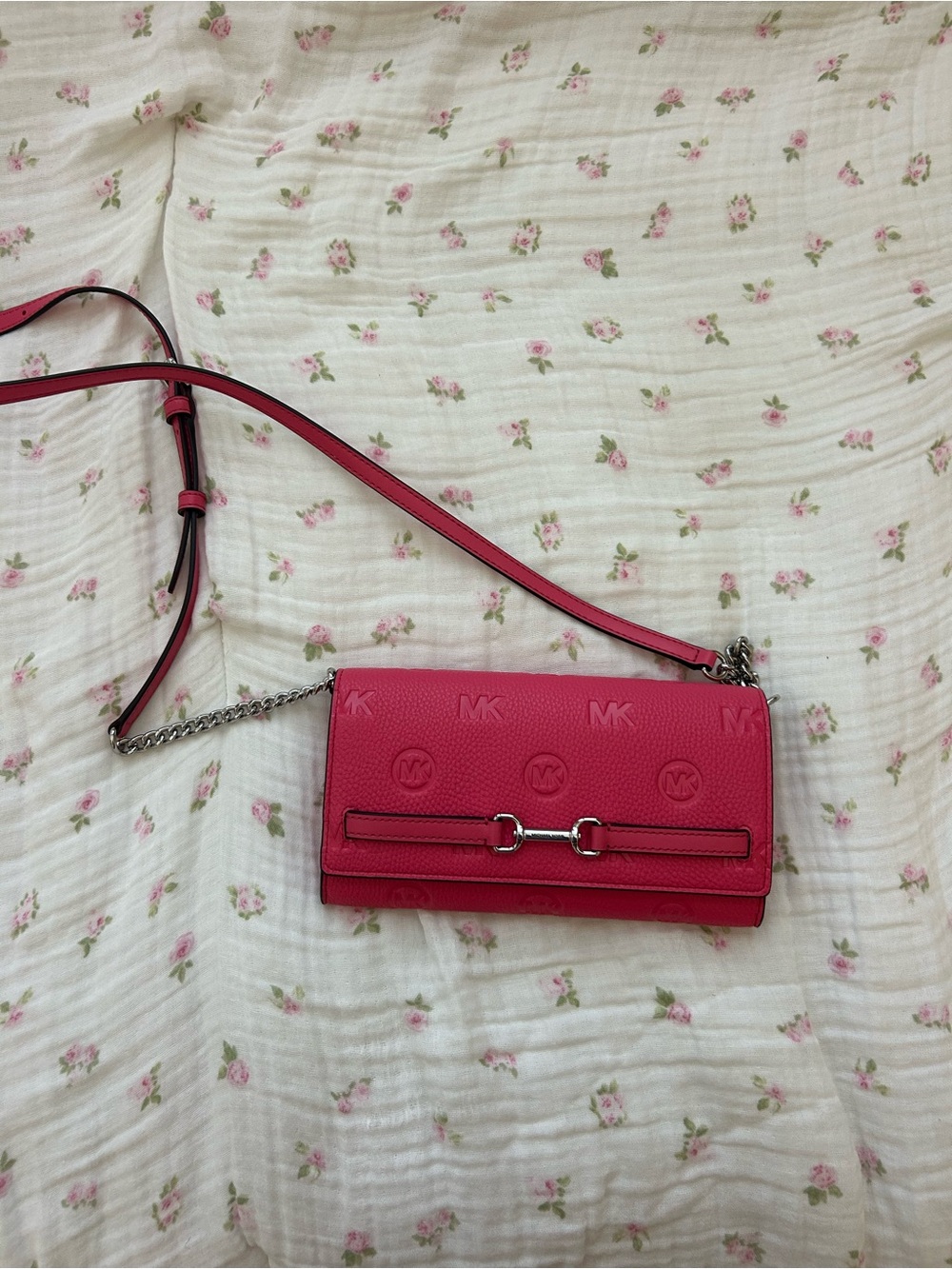 Michael Kors Hot Pink Embossed Crossbody Wallet